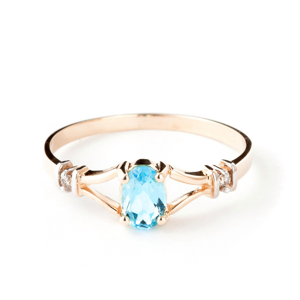 14K. SOLID GOLD RING WITH DIAMONDS & BLUE TOPAZ (Rose Gold)